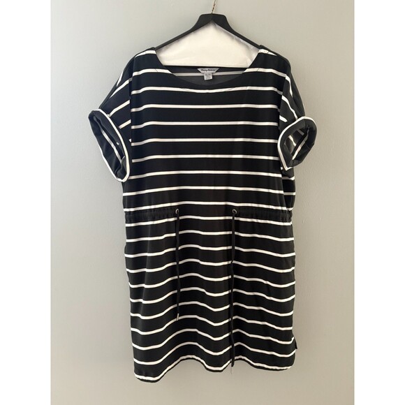 Tommy Bahama Sombra Dress Size XL Black White Stripe Nautical Beach Tie Waist - Picture 1 of 16